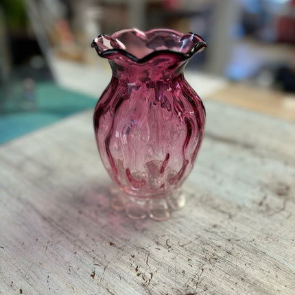 Cranberry Glass Petal Footed Vase