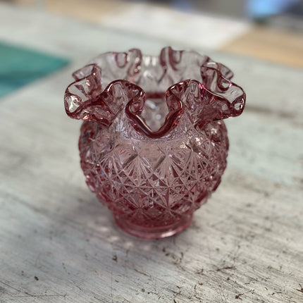 Fenton Cranberry Glass Ruffled Vase