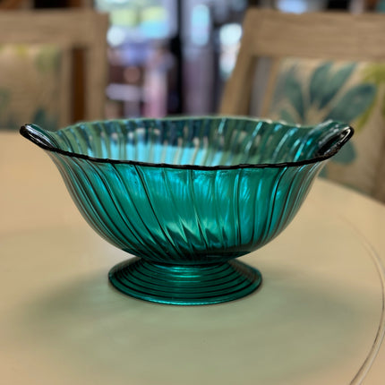 Teal Swirl Pedestal Bowl