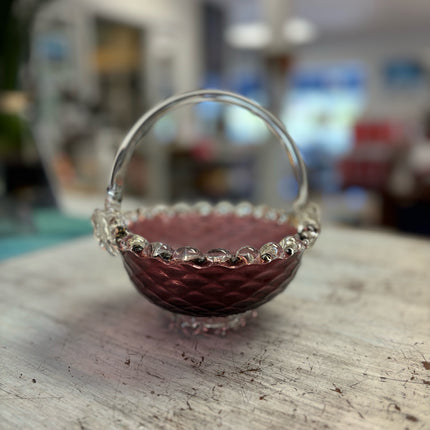 Cranberry Glass Basket Bowl