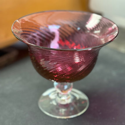 Cranberry Glass Pedestal Bowl