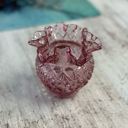 Fenton Cranberry Glass Ruffled Vase