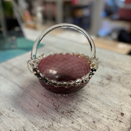 Cranberry Glass Basket Bowl