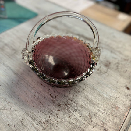 Cranberry Glass Basket Bowl